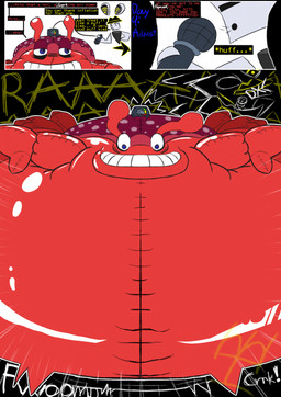 air_inflation belly belly_expansion blue_eyes blue_text creaking dialogue expansion hyper hyper_inflation inflatable inflation motion_lines onomatopoeia outline pool_toy profanity red_text sound_effects text white_outline yellow_text imhiddenhare beni_(imhiddenhare) nito_(imhiddenhare) animate_inanimate arthropod crab crustacean decapod living_inflatable malacostracan 2025 english_text hi_res
