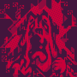 horror_(theme) male melting nightmare_fuel pattern_background red_background red_body red_eyes screaming simple_background solo canid canine fox humanoid mammal 1:1 digital_media_(artwork) pixel_(artwork)