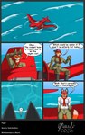 5_fingers aircraft airplane anthro black_nose breasts clothed clothed_anthro clothed_female clothing dialogue eyewear female fingers fur goggles hair humanoid_hands multicolored_body multicolored_fur pilot_uniform pink_hair red_body red_fur sea seaplane sitting solo speech_bubble tail text two_tone_body two_tone_fur undressing vehicle water white_body white_fur strikersa billie_sorenstein canid canine fox mammal 2025 colored comic english_text hi_res signature