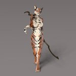 4_toes anthro bent_arm big_eyes black_ears blue_eyes breasts curled_tail digitigrade dual_wielding facial_markings featureless_breasts feet female front_view fur glistening glistening_body glistening_fur grey_background head_markings head_tilt holding_melee_weapon holding_object holding_weapon khopesh markings melee_weapon nude one_foot_raised orange_body orange_fur pink_nose raised_arm simple_background solo striped_arms striped_body striped_chest striped_face striped_fur striped_legs striped_markings striped_tail stripes sword tail tail_markings toes walking weapon whiskers white_body white_breasts white_fur white_inner_ear white_whiskers earthclan3d piper_(earthclan) bengal_tiger felid mammal pantherine tiger 1:1 3d_(artwork) digital_media_(artwork) hi_res