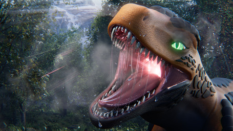 atmospheric bodily_fluids cinematic close-up dramatic_lighting drooling female fog forest glowing glowing_eyes green_eyes interceraptor jungle mountain mouth_shot nature open_mouth plant pupils saliva scales slit_pupils soft_vore solo teeth tongue tree vore dragonneighbors dinosaur dromaeosaurid prehistoric_species reptile saurischian scalie theropod 16:9 3d_(artwork) digital_media_(artwork) hi_res portrait widescreen