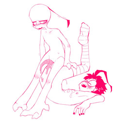 3_fingers 3_toes aged_up alien_genitalia antennae_(anatomy) blush bodily_fluids claws clothing cum cum_drip cum_on_penis cum_on_self dripping duo ejaculation feet finger_claws fingers footwear footwear_only genital_fluids genitals hair hind_toe legwear male male/male mostly_nude not_furry pak penis socks socks_only thigh_highs thigh_highs_only thigh_socks toe_claws toes sxckbug invader_zim nickelodeon dib_membrane zim_(invader_zim) alien alien_humanoid human humanoid irken mammal hi_res monochrome
