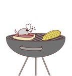 ambiguous_gender beef chef_hat clothing corn feral food grey_body grill hat headgear headwear meat open_mouth pink_tail plant side_view simple_background simple_eyes solo steak tail white_background hardscales american_opossum mammal marsupial hi_res