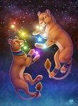 celestial_star_polygon constellation cosmic_background duo feral galaxy smile space space_background star tail dolphydolphiana felid lion mammal pantherine