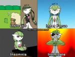 beverage bodily_fluids coffee cosplay female food red_eyes sweat text harijizo konami metal_gear nintendo pokemon naked_snake gardevoir generation_3_pokemon generation_5_pokemon mammal pokemon_(species) whimsicott 2014 crossover english_text