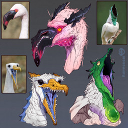 ambiguous_gender beak feral horizontal_pupils horn open_mouth pupils sharp_teeth slit_pupils teeth rappenem mythology avian bird dragon flamingo mythological_creature mythological_scalie scalie 1:1 2025 absurd_res clip_studio_paint_(artwork) digital_media_(artwork) hi_res reference_image