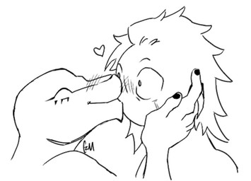 anthro blush duo heart_symbol kissing male male/male simple_background white_background crazymanager paxton_maydor shermy_shwartz angel humanoid lizard reptile scalie sketch tagme