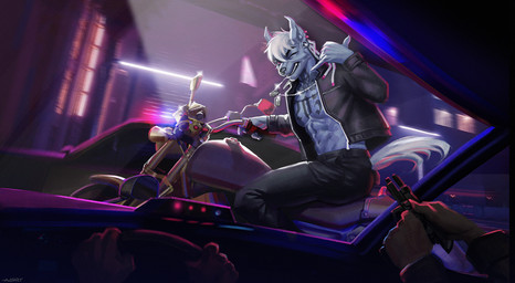 abs anthro biker_jacket bottomwear clothing dreadlocks hair jacket male motorcycle muscular pants police solo topwear vehicle white_body white_hair ansart rex_(ansart) canid canine canis mammal wolf