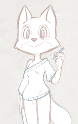 anthro book bottomless clothed clothing female pencil_(object) smile solo sparkles sweater topwear young theartmanor canid canine fox mammal hi_res