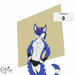 abs anthro balls biceps big_balls big_muscles big_penis blue_body body_size_growth bottomwear bulge bulge_expansion clothing expansion follower_celebration follower_number fur genital_expansion genitals grin growth hair huge_balls huge_muscles huge_penis hyper hyper_muscles looking_at_viewer male muscle_growth muscular muscular_anthro muscular_male pecs penis penis_expansion pink_hair purple_body purple_fur purple_hair simple_background size_transformation smile solo standing tail teeth text transformation underwear vein veiny_penis fungimagi muro_(character) felid feline lynx mammal 1:1 animated
