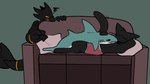 annoyed anthro clothed clothing duo furniture lying male male/male simple_background sofa topless gatotacato ikea blahaj fish marine shark 16:9 digital_media_(artwork) hi_res widescreen