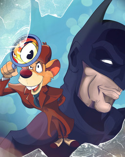 4_fingers anthro arms_bent big_nose black_cape black_clothing black_eyebrows black_eyes black_mask blue_background blue_necktie bottomwear brown_bottomwear brown_clothing brown_coat brown_hat brown_headwear brown_pants brown_topwear button_(fastener) cape cheek_tuft closed_smile clothed clothed_anthro clothed_human clothed_male clothing coat duo empty_eyes eyebrows facial_tuft fingers footwear fully_clothed fully_clothed_anthro fully_clothed_male fur glass grey_clothing grey_shirt grey_topwear hand_behind_back hat headgear headwear holding_magnifying_glass larger_human larger_male light lips male male_human mouth_closed multicolored_body multicolored_fur necktie no_pupils open_mouth open_smile orange_inner_ear orange_tongue pants red_nose shirt shoes simple_background size_difference smaller_anthro smaller_male smile standing_on_another standing_on_shoulder superhero tan_body tan_clothing tan_footwear tan_fur tan_lips tan_shoes tan_skin teeth tongue topwear tuft two_tone_body two_tone_fur daniel_middleton batman_(series) dc_comics disney the_great_mouse_detective basil_(disney) batman human mammal mouse murid murine rodent 2025 4:5 absurd_res colored digital_drawing_(artwork) digital_media_(artwork) english_description hi_res lighting shaded