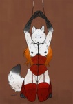 anthro arms_above_head bdsm black_nipples bondage bound breasts clothing corset dipstick_tail female lingerie markings nipples solo submissive submissive_female tail tail_markings topwear winterbalg wolftale arctic_fox canid canine fox mammal true_fox 2011