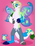 ambiguous_gender blue_body blue_fur clothing fur green_body green_fur hair multicolored_hair potion solo transformation two_tone_hair wings hornbuckle neopets tuli_(metrohunter) bori_(neopets) christmas_neopet faerie_neopet fairy lutari mammal mustelid neopet_(species)