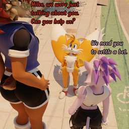anthro city city_background dialogue duo female female/female group larger_female male male/female size_difference smaller_female smaller_male text trio reducktoe warfaremachine_(modeler) sega sonic_the_hedgehog_(series) blaze_the_cat miles_prower sally_acorn warfare_blaze warfare_sally animal_humanoid canid canine cat_humanoid domestic_cat felid felid_humanoid feline feline_humanoid felis fox humanoid mammal mammal_humanoid rodent rodent_humanoid sciurid sciurid_humanoid tree_squirrel tree_squirrel_humanoid 3d_(artwork) comic digital_media_(artwork) english_text