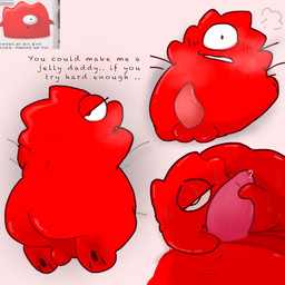 balls candy dessert duo food genitals gummy_(food) handjob in_heat male male/male paws penile penis presenting red_body sex solo wanting_sex nakeilyar jelly_defense fatello food_creature gummy_creature living_candy hi_res