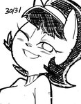 anthro blush blush_lines clothing female looking_at_viewer one_eye_closed smile solo sweater topwear turtleneck wink dbaru nickelodeon t.u.f.f._puppy kitty_katswell domestic_cat felid feline felis mammal 2025 black_and_white dated headshot_portrait monochrome portrait