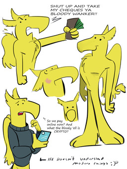 2_toes 4_fingers angry anthro athletic athletic_anthro athletic_male beak biped black_clothing black_eyes black_sweater black_topwear blush bottomless bottomless_anthro bottomless_male british british_accent british_slang casual_nudity cellphone cheque chest_tuft clothed clothing confusion cryptocurrency curling_tail dialogue dot_eyes ear_tuft ears_back ears_outwards electronics embarrassed eyebrows feathered_wings feathers featureless_crotch feet fingers fist fluffy fluffy_chest foot_tuft front_view fur heel_tuft holding_cellphone holding_cheque holding_money holding_object holding_phone holding_smartphone humanoid_hands humor insult looking_at_cellphone looking_at_object looking_at_phone looking_up male mascot money nervous nude nude_anthro nude_male one_ear_up open_beak open_mouth paws pecs phone pivoted_ears pointy_ears profanity raised_eyebrow raised_tail shadow simple_background simple_eyes smartphone smile solo standing sweater sweater_only tail tail_tuft teeth text three-quarter_view toes toony toothed_beak top_heavy topwear topwear_only tuft white_background wings yelling yellow_body yellow_feathers yellow_fur electrikbunny92 midland_bank mythology shut_up_and_take_my_money griffin_(midland_bank) avian gryphon mythological_avian mythological_creature 2023 3:4 colored comic digital_drawing_(artwork) digital_media_(artwork) english_text flat_colors meme multiple_images multiple_scenes