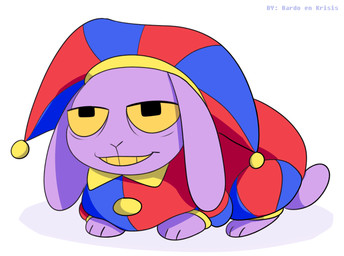 clothing costume feral fool's_hat hat headgear headwear purple_body simple_background solo white_background yellow_sclera bardo_en_krisis glitch_productions the_amazing_digital_circus jax_(tadc) pomni_(tadc) lagomorph leporid mammal rabbit 2026 digital_media_(artwork) hi_res