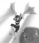 anthro bat_symbol breasts cosplay dream female hair membrane_(anatomy) membranous_wings short_hair sleeping smile solo superhero upside_down wings astronautdk batman_(series) dc_comics endtown batgirl fan_character jenny_clover bat mammal greyscale hi_res monochrome