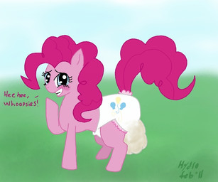 blue_eyes blurred_background blush clothed clothing cutie_mark dark_pupils diaper diaper_only eyelashes feces female feral fluffy fluffy_tail fur hair iris looking_at_viewer monotone_body monotone_face monotone_fur monotone_hair monotone_tail outside pink_body pink_ears pink_face pink_fur pink_hair pink_tail pooping puffy_hair pupils purple_text quadruped scatplay smile soiled_diaper soiling soiling_diaper solo tail teeth text topless unclean_diaper used_diaper wearing_diaper white_diaper year hydroftt friendship_is_magic hasbro my_little_pony pinkie_pie_(mlp) earth_pony equid equine horse mammal pony 2011 6:5 dated english_text signature
