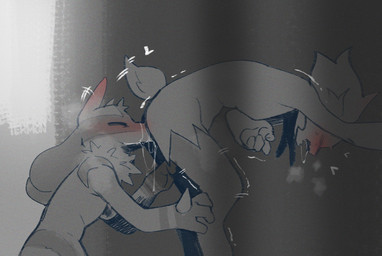 anal anthro biped blush bodily_fluids cum duo eyes_closed fingers fur genital_fluids handjob handjob_while_rimming heart_symbol male male/male open_mouth oral penile reach_around rimming saliva sex short_tail side_view simple_background standing steam tail sincastermon nintendo pokemon samu_(sincastermon) vine_(sincastermon) generation_4_pokemon generation_9_pokemon lucario meowscarada pokemon_(species) hi_res