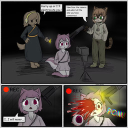 blood bodily_fluids death dialogue execution female gore group gun ku_klux_klan male ranged_weapon shotgun text trio weapon dister_rohtas khloe_(e254e) semih_young tracey_(e254e) canid canine felid feline mammal mephitid skunk 1:1 comic english_text headshot_portrait hi_res portrait