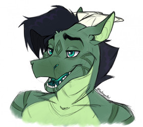 anthro black_eyebrows black_hair eyebrows forked_tongue green_body hair horn male open_mouth sharp_teeth simple_background solo teal_eyes teal_tongue teeth tongue white_background white_horn greenteadragonboi mythology dragon mythological_creature mythological_scalie scalie portrait