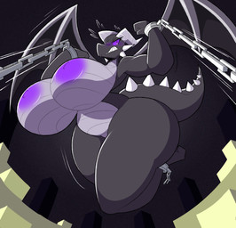 anthro anthrofied areola barely_visible_genitalia barely_visible_vulva big_breasts big_butt black_body blush bodily_fluids bound breasts butt chain chained cheek_spikes clenched_teeth curvy_figure eyelashes facial_spikes feet female fist genitals horn huge_breasts huge_thighs looking_at_viewer membrane_(anatomy) membranous_wings motion_lines nipples nude purple_areola purple_eyes purple_nipples solo spikes spikes_(anatomy) sweat tail tail_spines teeth the_end_(minecraft) thick_thighs toes voluptuous vulva wide_hips wings nonarycubed microsoft minecraft mojang mythology xbox_game_studios jean_(minecraft) dragon ender_dragon mythological_creature mythological_scalie scalie 2022 absurd_res digital_media_(artwork) hi_res