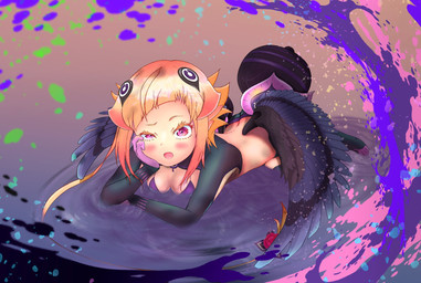 arthropod_abdomen black_body black_feathers blonde_hair breasts butt butt_cleavage cleavage clothed clothing colorful_background cult cultist eyebrows feathers female hair looking_at_viewer raised_eyebrow solo transformation wings melty_(artist) mythology re:zero capella_emerada_lugunica changeling_(lorewise) arthropod avian bird dragon humanoid insect mythological_creature mythological_scalie scalie hi_res