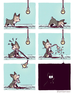 ambiguous_gender bite biting_object breaking_the_fourth_wall broken_object comic_panel confusion dark darkness destroyed destroyed_object fangs feral gag humor light_bulb panel_gag_(humourous) pull_out simple_background solo tail teeth turned_off samandfuzzy canid canine canis domestic_dog mammal 2025 4:5 comic hi_res