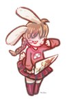 alternate_species anthro blood bodily_fluids bottomwear clothed clothing crying eyes_closed female fur furrification hair knife pigtails sad simple_background skirt solo standing tears white_background white_body white_fur wiping_face wiping_tears young panken yume_nikki madotsuki lagomorph leporid mammal rabbit hi_res