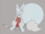 big_tail blood bodily_fluids cutlery disembowelment feral gore guts huge_tail intestines kitchen_knife kitchen_utensils knife male organs self-harm solo tail tears tools zakiredlight nintendo pokemon deltra eeveelution generation_6_pokemon pokemon_(species) sylveon absurd_res hi_res