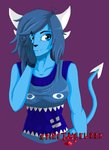 blue_body blue_eyes blue_hair female hair solo spike_the_furry geometry_dash clubette demon felid feline humanoid mammal hi_res