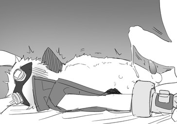 anatomically_correct anatomically_correct_genitalia anatomically_correct_penis animal_genitalia animal_penis anthro balls bed bedding biped blush bottomless bottomless_anthro bottomless_male clothed clothing covered_eyes covering covering_face covering_self duo erection eyewear eyewear_on_head faceless_character faceless_male frottage fur furniture genitals gloves goggles goggles_on_head grey_background handwear jacket lagomorph_penis lying lying_on_bed male male/male male_anthro on_back on_bed open_clothing open_jacket open_topwear penile penis penis_size_difference penises_touching sex simple_background small_penis solo_focus topwear kurimo_jinguy summer_wars king_kazma lagomorph leporid mammal rabbit black_and_white digital_media_(artwork) hi_res monochrome sketch