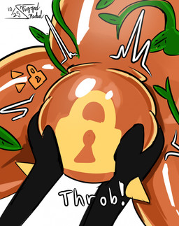 ambiguous_gender anthro chastity_bulge chastity_device clothing duo food fruit latex latex_clothing latex_skinsuit lock_bulge lock_symbol male male/ambiguous null_bulge offscreen_character orange_body plant plant_transformation pumpkin skinsuit tight_clothing vines wearing_chastity_device riggedreded unknown_species 2025 digital_drawing_(artwork) digital_media_(artwork) hi_res sketch