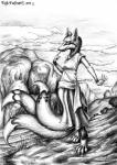 3_tails anthro female multi_tail outside solo tail kekpafrany canid canine fox mammal 2015 hi_res monochrome traditional_media_(artwork)