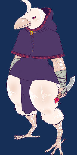 albino anthro arm_wraps bulge clothing dagger feathers hood male melee_weapon red_eyes robe robe_only solo tabard weapon white_body white_feathers wraps desbjust dungeons_and_dragons hasbro wizards_of_the_coast azzun_(desbjust) avian kenku alpha_channel hi_res
