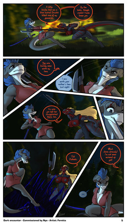 anthro big_breasts black_body black_eyes black_skin blonde_hair blood blue_hair bodily_fluids bottomless breasts clothed clothing cupless_top dialogue female fight fire genitals grass grey_body grey_skin hadalen_magic hair katana melee_weapon muscular muscular_female night plant poleaxe red_body red_skin robe sword text tree vulva weapon white_body white_skin wounded yellow_eyes feretta tale_of_tails liz'alia nyo_la_nixan_(character) draako 2025 absurd_res comic english_text hi_res