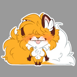 anthro big_tail blush blush_lines breasts chibi fangs female huge_tail smile solo standing tail teeth tongue tongue_out kiesht milka_(lisyart) canid canine fox mammal 1:1