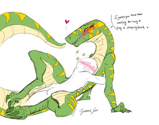 ambiguous_gender anthro blush blush_lines claws dialogue duo featureless_chest flat_chested heart_symbol hug human_on_anthro interspecies smile stripes tail text yellow_stripes jenghck greeva_(jenghck) boa_(snake) boinae emerald_tree_boa human humanoid mammal reptile scalie snake english_text