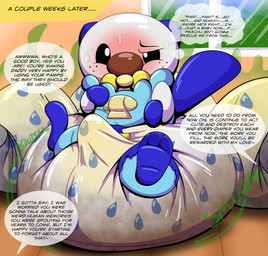 big_diaper blush bodily_fluids bulge clothed clothed_male clothing defeated detailed_bulge dialogue diaper diaper_fetish erection erection_in_diaper erection_under_clothing feces feral forced forced_infantilism gameplay_mechanics genital_fluids genital_outline gloves good_boy handwear humiliation inside male object_in_mouth pacifier pacifier_in_mouth pattern_diaper penis_outline scatplay smelly soiled_diaper soiling solo stink_fumes stink_lines straining sweat tenting text thought_bubble unclean_diaper urine used_diaper wearing_diaper wet_diaper wetting tepigfan101 nintendo pokemon pokemon_mystery_dungeon spike_chunsoft generation_5_pokemon oshawott pokemon_(species) 2023 absurd_res digital_media_(artwork) english_text hi_res