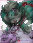 anal anthro bareback big_dom_small_sub bite bodily_fluids cum cum_in_ass cum_inside dominant duo genital_fluids leash leash_pull male male/male muscular pillow pillow_bite size_difference yagi_b._(artist) yagi_b. bovid caprine goat mammal