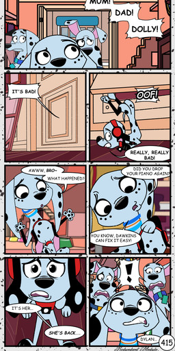 dialogue female feral group hug leg_markings male markings mentioned_character offscreen_character socks_(marking) speech_bubble text redundantmodule 101_dalmatian_street 101_dalmatians disney d.j._(101_dalmatians) dawkins_(101_dalmatians) delilah_(101_dalmatians) dolly_(101_dalmatians) doug_(101_dalmatians) dylan_(101_dalmatians) canid canine canis dalmatian domestic_dog mammal absurd_res comic english_text hi_res