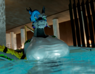 anthro big_breasts blue_hair breasts clothing female green_eyes grey_body hair hot_tub huge_breasts looking_at_viewer markings partially_submerged solo spots swimwear tongue tongue_out water charleskirbyiii mythology lakota_(deemage) dragon eastern_dragon mythological_creature mythological_scalie scalie 3d_(artwork) absurd_res blender_(artwork) digital_media_(artwork) hi_res huge_filesize