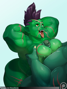 areola biceps big_breasts breast_play breasts duo erection faceless_character faceless_male fangs female female_focus foreskin genitals glans glistening glistening_body green_body green_skin huge_breasts humanoid_genitalia humanoid_penis male male/female mohawk muscular muscular_female not_furry nude patreon_logo penis scar sex simple_background solo_focus teeth text titfuck tongue tongue_out website_logo dieselbrain patreon humanoid orc english_text url