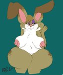 anthro areola big_areola big_breasts big_nipples breasts chest_tuft female mature_anthro mature_female nipples nude pink_areola pink_nipples simple_background solo thick_thighs tuft wide_hips rachellebun rachelle lagomorph leporid mammal rabbit absurd_res hi_res