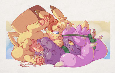 animal_genitalia animal_penis anus balls blonde_hair blue_eyes bodily_fluids brown_ear_tips brown_ears brown_tail brown_tail_tip canine_genitalia canine_penis claws cum cum_from_vagina cum_in_vagina cum_inside cum_on_feet digitigrade dipstick_ears dipstick_tail duo ear_markings erection eye_contact eyelashes feet female female_feral feral feral_on_feral from_behind_position fur genital_fluids genitals glistening glistening_eyes green_mask green_scarf hair interspecies knot knotted_penis looking_at_another lying male male/female male_feral markings multicolored_ears on_side one_eye_closed orange_eyes pawpads paws penetration penile penile_penetration penis penis_in_vagina pink_nose pink_pawpads pink_tongue purple_body purple_eyelashes purple_teeth scarf semi-anthro sex sharp_teeth short_hair spikes spoon_position tail tail_markings tan_spikes teeth text toe_claws tongue tongue_out two_tone_ears two_tone_tail vaginal vaginal_penetration vein veiny_penis vulva yellow_anus yellow_balls yellow_body yellow_claws yellow_ears yellow_fur yellow_sclera yellow_tail onihidden nintendo pokemon aquatic echinoderm generation_1_pokemon generation_7_pokemon mammal mareanie pikachu pokemon_(species) rodent absurd_res artist_name hi_res