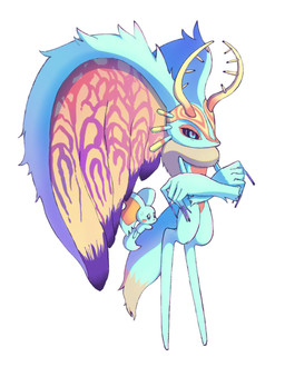 ambiguous_gender anthro antlers big_ears biped black_sclera blush blush_stickers bodily_fluids chest_tuft colored_nails countershading digitigrade dipstick_tail duo feral fingernails fluffy fluffy_tail fur head_wings horn huge_wings markings mouthless multicolored_body multicolored_eyes multicolored_fur nails neck_tuft nervous notched_ear orange_body orange_fur pink_eyes pupils purple_fingernails purple_nails simple_background size_difference sweat sweatdrop tail tail_markings tan_body tan_fur teal_body teal_eyes teal_fur three-quarter_view tuft unusual_wing_placement white_background wings y_l_j_n kirby_(series) nintendo elfilin fecto_elfilis alien chinchilla chinchillid mammal rodent starling_(kirby) 2022 digital_drawing_(artwork) digital_media_(artwork) full-length_portrait hi_res japanese_description portrait male_(lore)