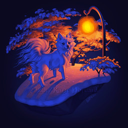 ambiguous_gender feral fur lamp lantern snow solo standing white_body white_fur katie_hofgard canid canine canis domestic_dog mammal 1:1 2017 digital_media_(artwork)